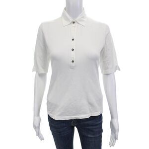 Marie Valois Women Basic Collared Button Up Polo Short Sleeve White Size S